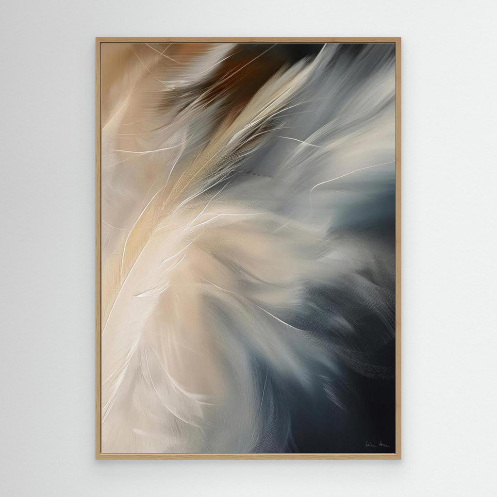Aerial Gestures 08 abstract feather composition fine art print oak frame