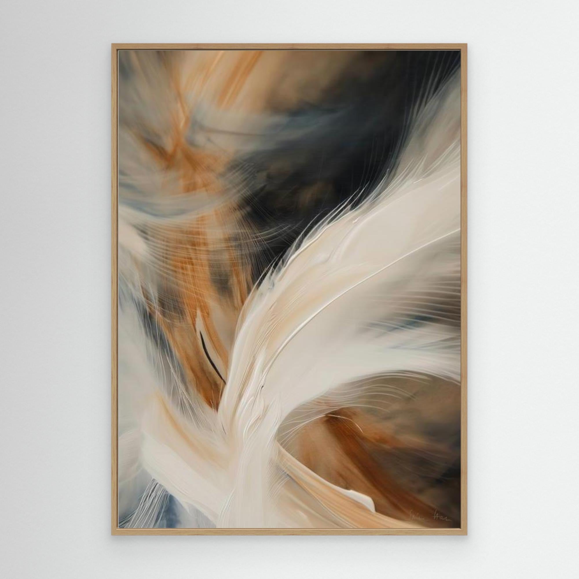 Aerial Gestures 10 abstract feather composition fine art print oak frame