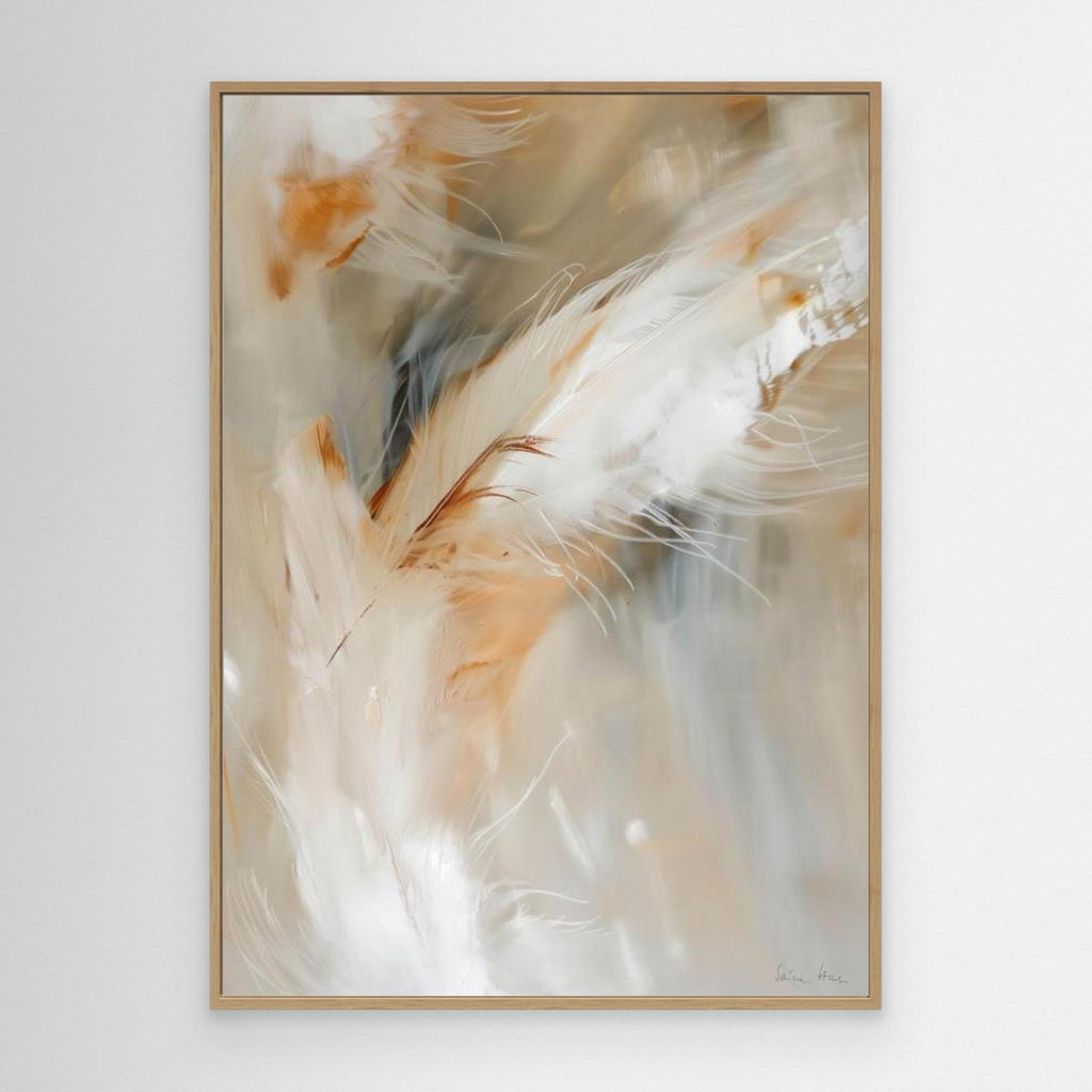 Aerial Gestures 16 abstract feather composition fine art print oak framed