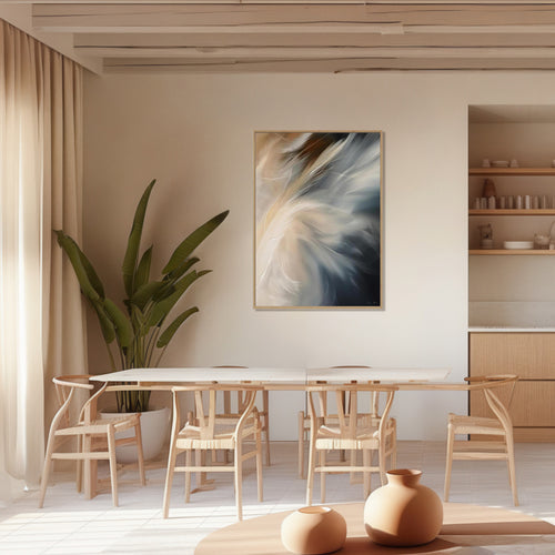 Aerial Gestures 08 abstract feather artwork interior wall mockup
