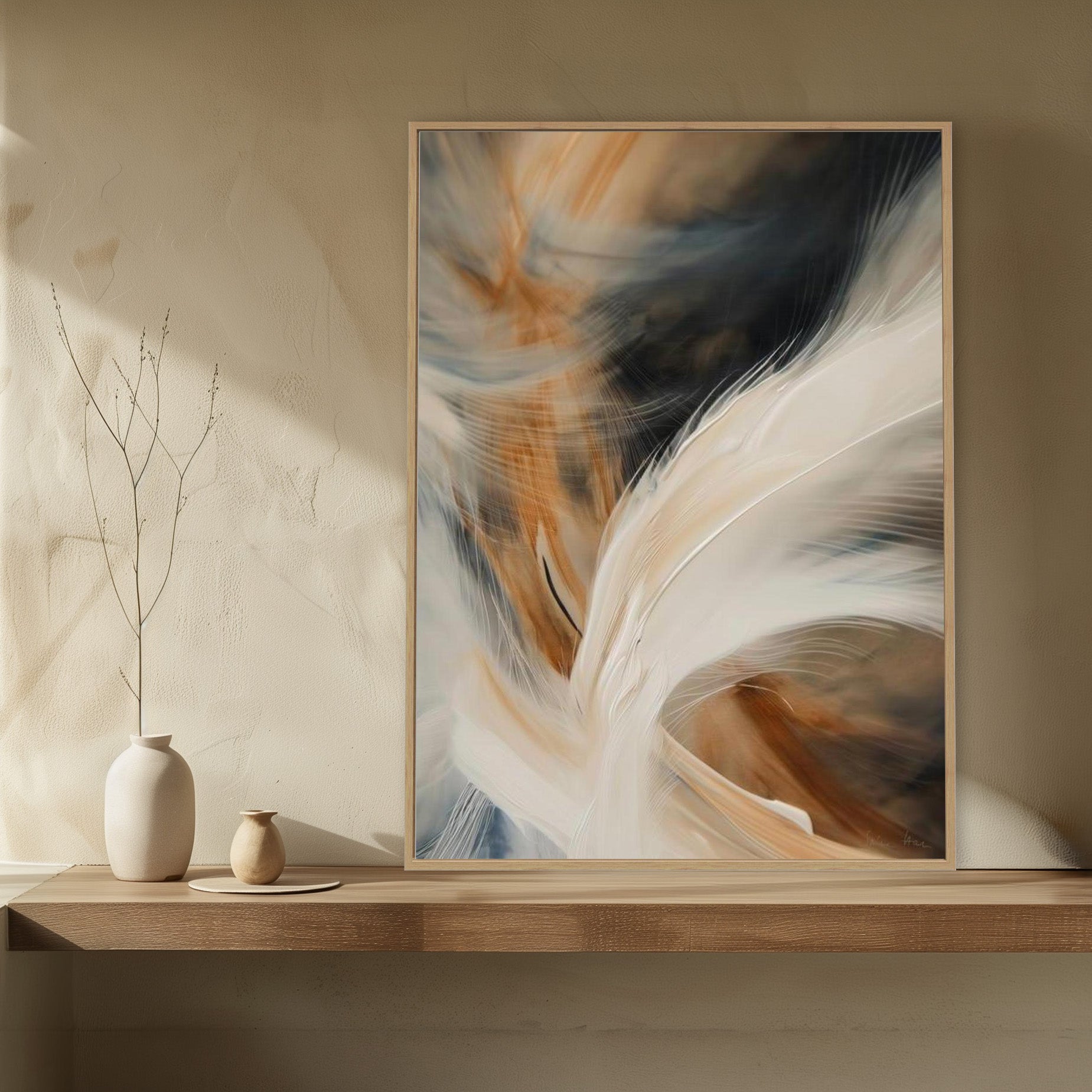 Aerial Gestures 10 abstract feather artwork interior wall mockup