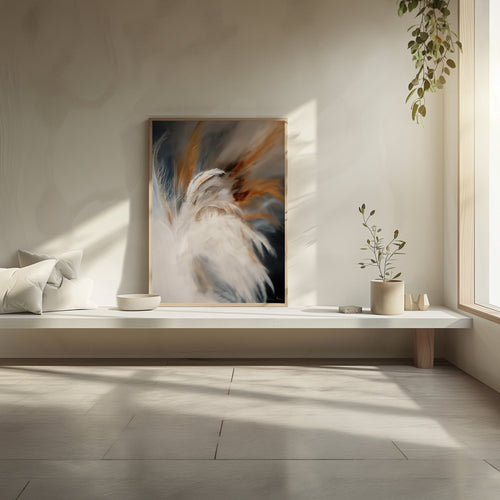 Aerial Gestures 11 abstract feather artwork interior wall mockup