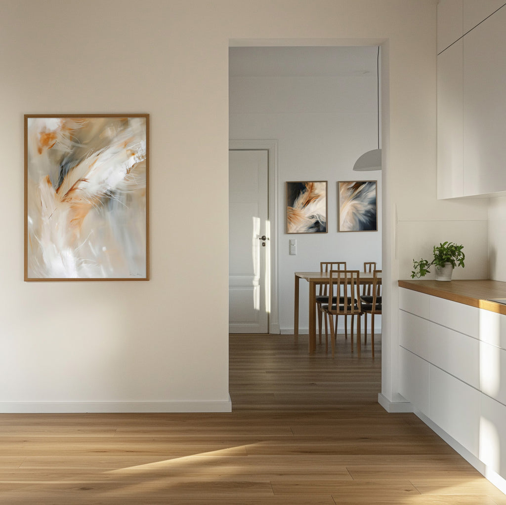 Aerial Gestures 16 abstract feather artwork interior wall mockup